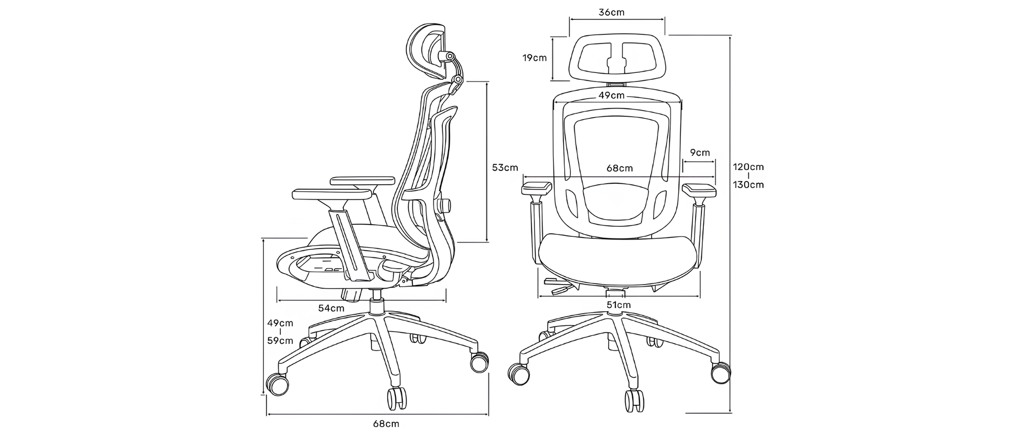 MASTER Ergonomic Chair dimensions